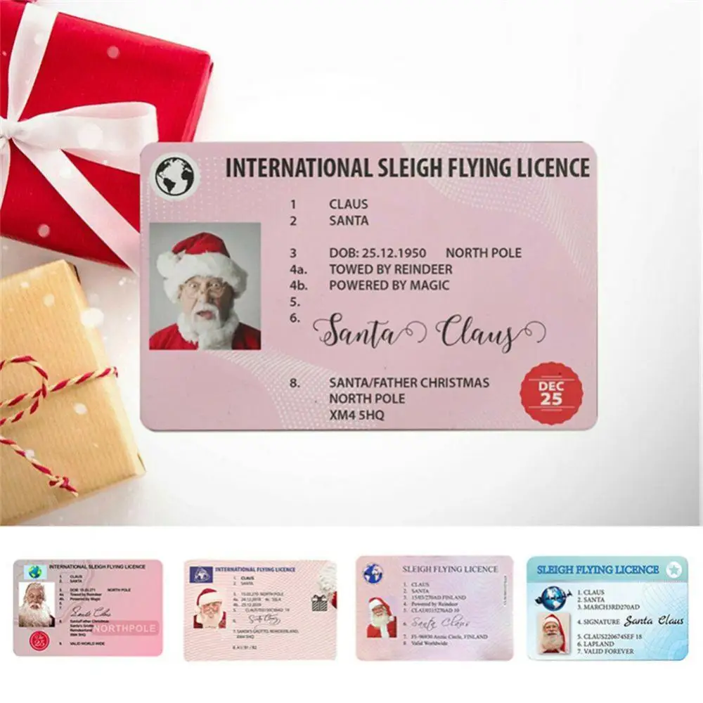 

10Pcs Christmas Santa Claus Flight License Ornaments Christmas Eve Driving Licence Gifts For Children Kid Hanging Car Decoration