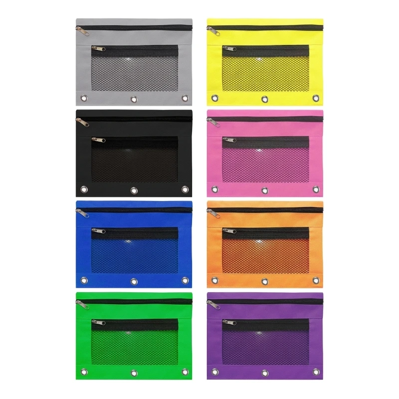 

3 Rings Binder Pencil Double Pockets Pen 3 Rings with Clear Window