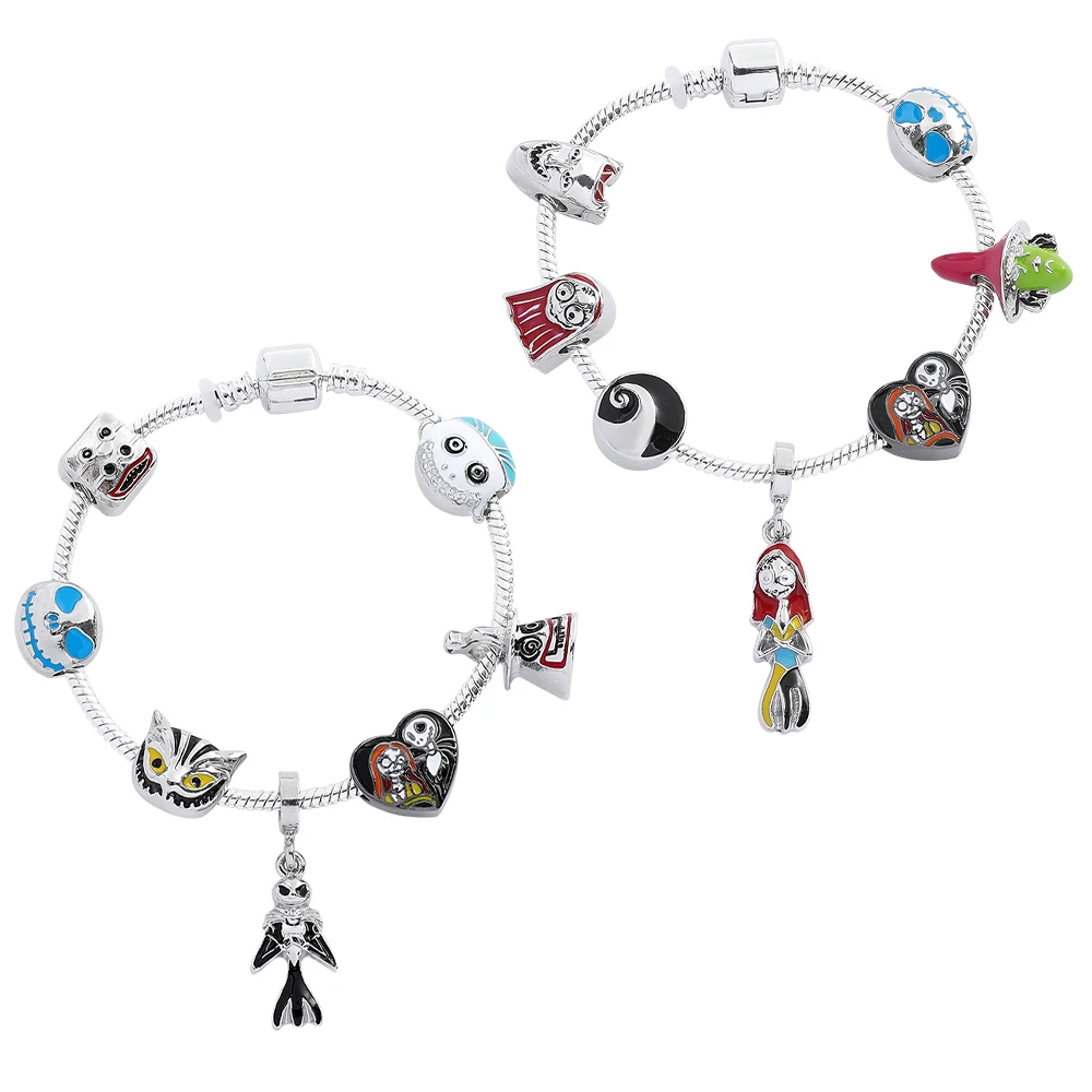 

The Nightmare Before Christmas Bracelets Jack Skellington and Sally Pendant Bangle Disney Charm Bracelet for Women Jewelry