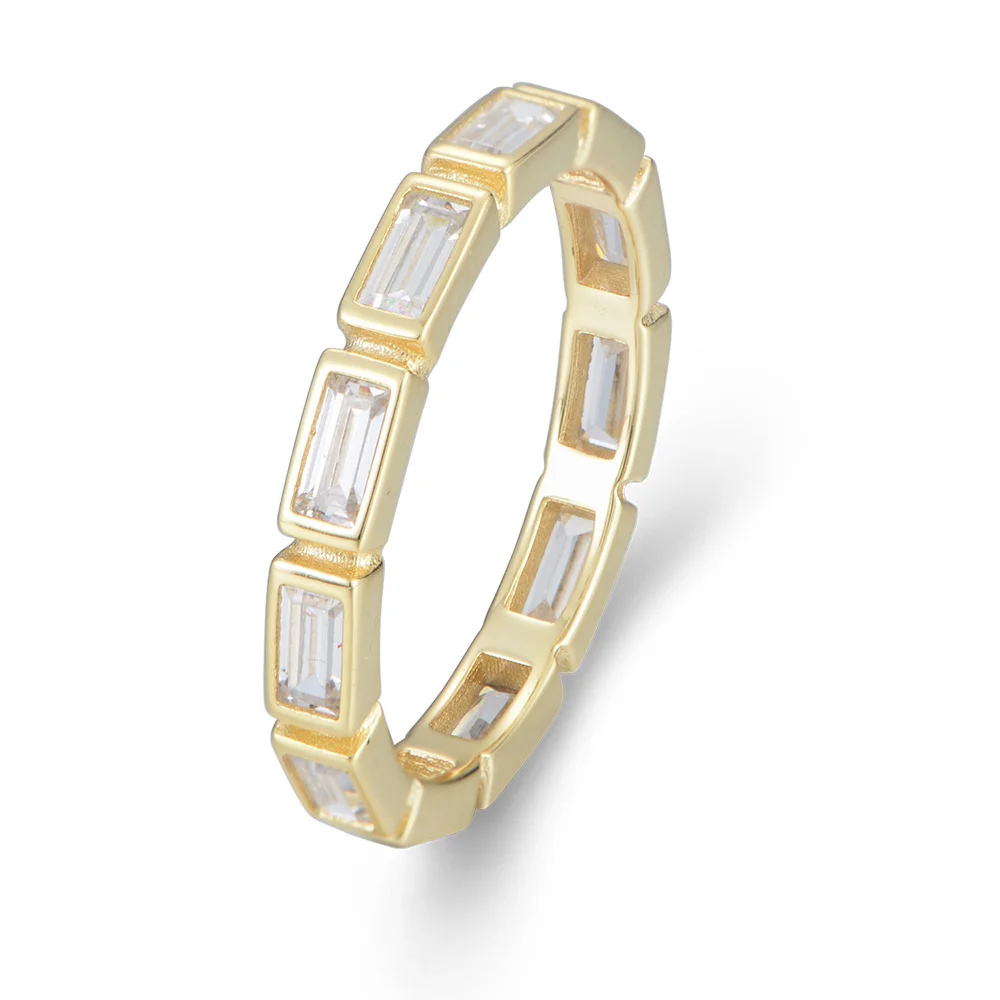 

S925 Sterling Silver Geometric Rectangular Zircon Women's Wear Personalized Versatile Womens Punk Rings Jewelry Box Friendship
