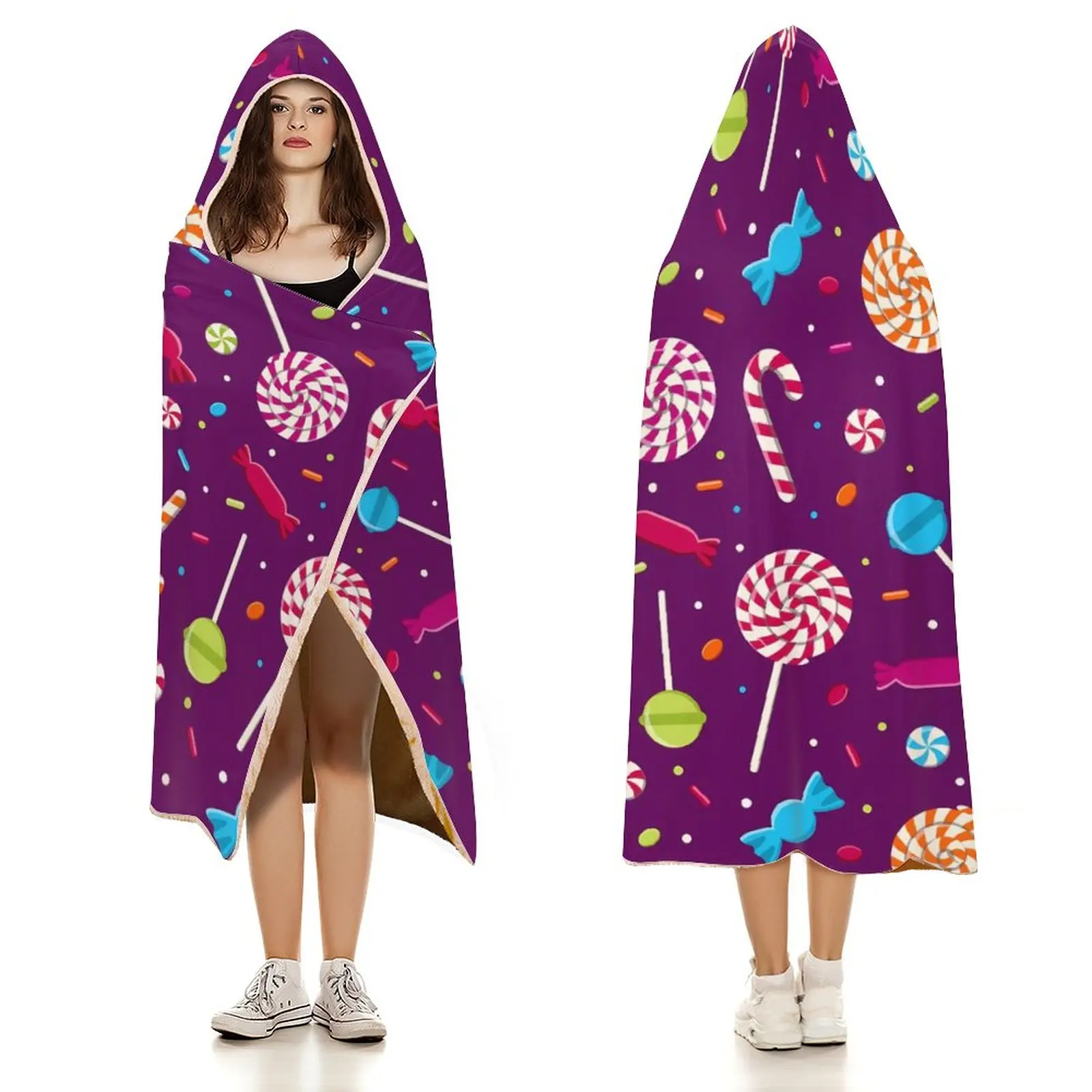 

Candy Print Blanket Sweet Tooth Fleece Winter With Hood Blanket Soft Cheap Colorful Bedspread