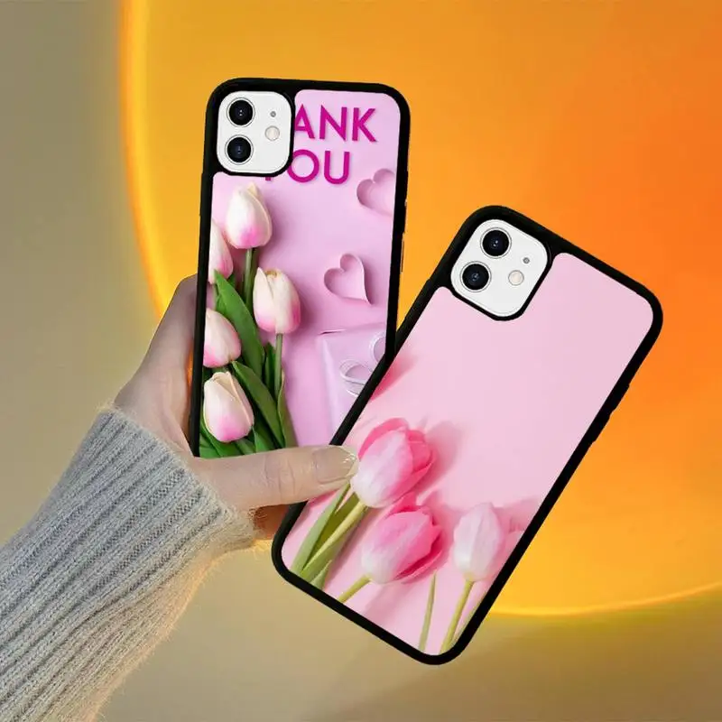 

YNDFCNB Beautiful tulips Phone Case Silicone PC+TPU Case for iPhone 11 12 13 Pro Max 8 7 6 Plus X SE XR Hard Fundas