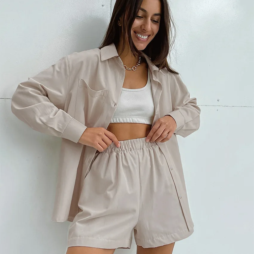 SUSOLA Шорты из 100% хлопка комплекты 2 предметов женские повседневные топы с длинными