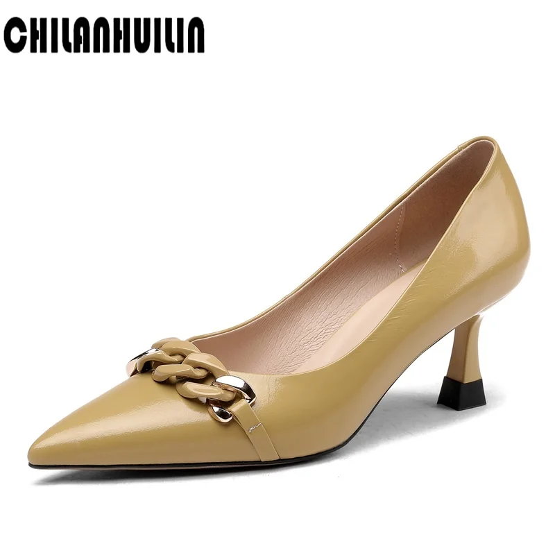 

Туфли-лодочки женские на высоком каблуке, с острым носком и цепочкой