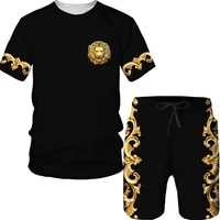 summer 3d golden pattern lion head printed men t shirtshorts suit oversized casual man sportswear tracksuit trend 2 piece set
