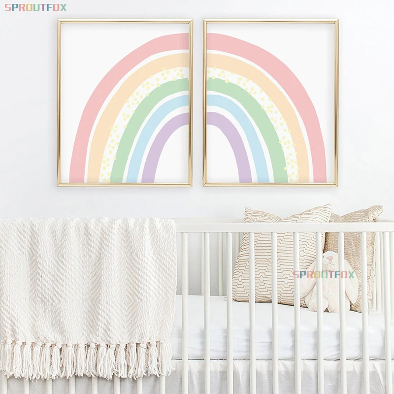 Скандинавская Акварельная большая Радужная настенная Картина на холсте