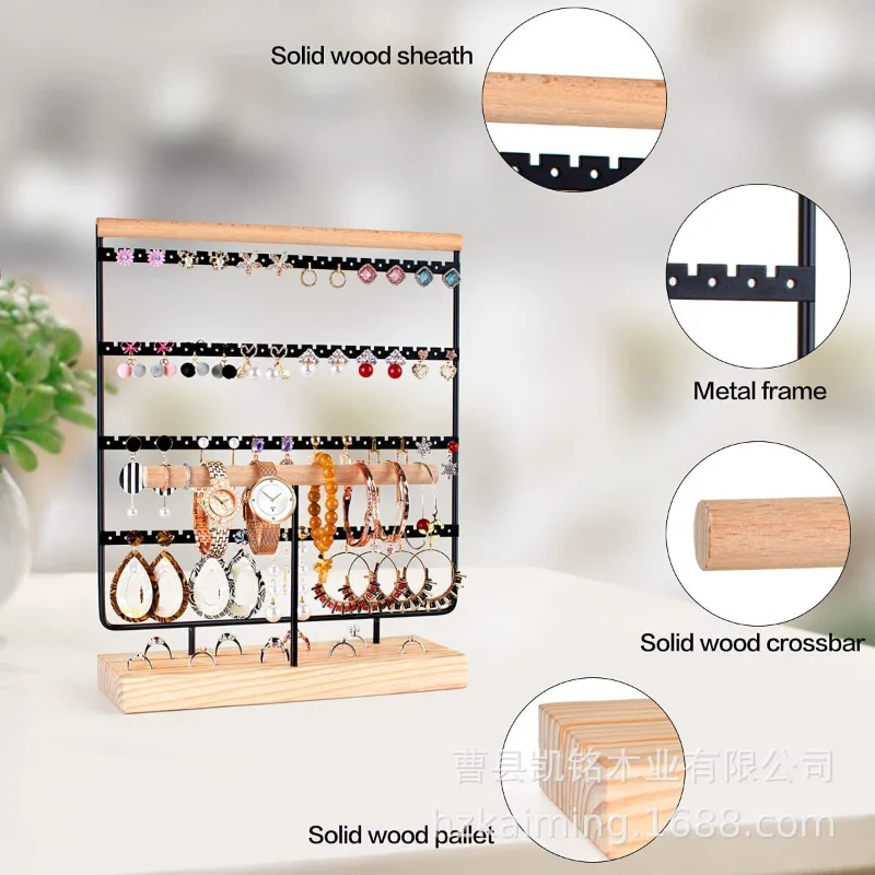 Solid Wood Jewelry Display Stand Earring Rack Retail Ring Frame Necklace Organizer Packaging Box Home Decoration