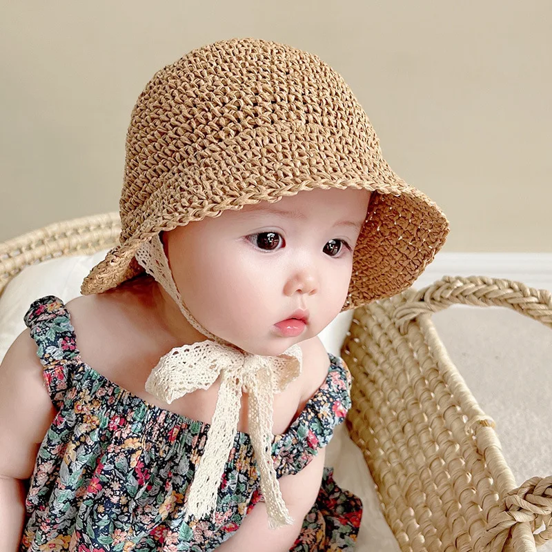 

Panama Summer Straw Baby Hats Fashion Baby Girl Hat Lace Bow Kids Panama Cap Princess Girls Hats Beach Children Sun Hats 6M-6T