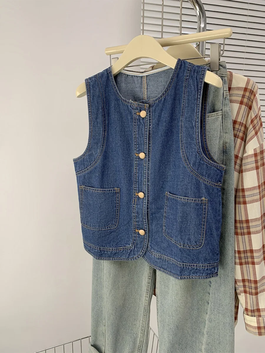 Универсальный модный многослойный жилет в стиле ретро синий женский дизайн