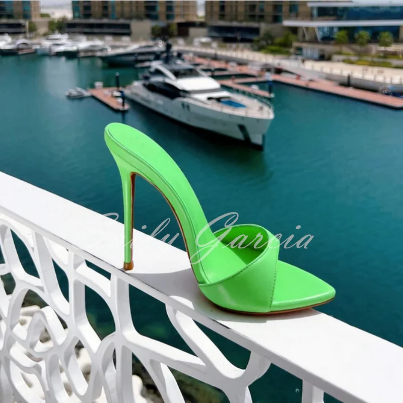 Red Pointed Toe Stiletto Heel Slippers Sexy Solid Slip-on Thin High Heel Sandals Women Dress Shoes Green Outdoor Size 46