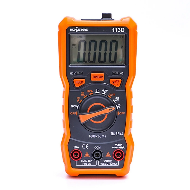 

Мультиметр RICHMETERS RM113D, тестер, цифровой мультиметр, 6000 отсчетов, автоматический выбор диапазона, измерение напряжения постоянного и перемен...