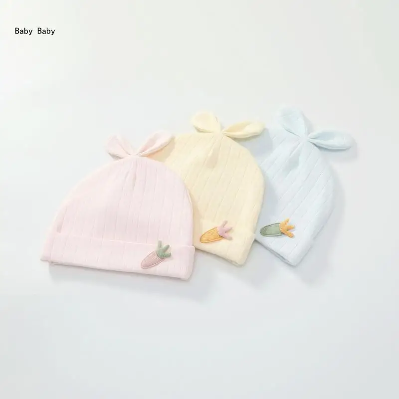 

Q81A Cozy Baby Cap Newborn Hat Breathable Knitted Cotton Hat for w/ Pure Color Rabbit Ears Beanie Skin Friendly Infant Lovely