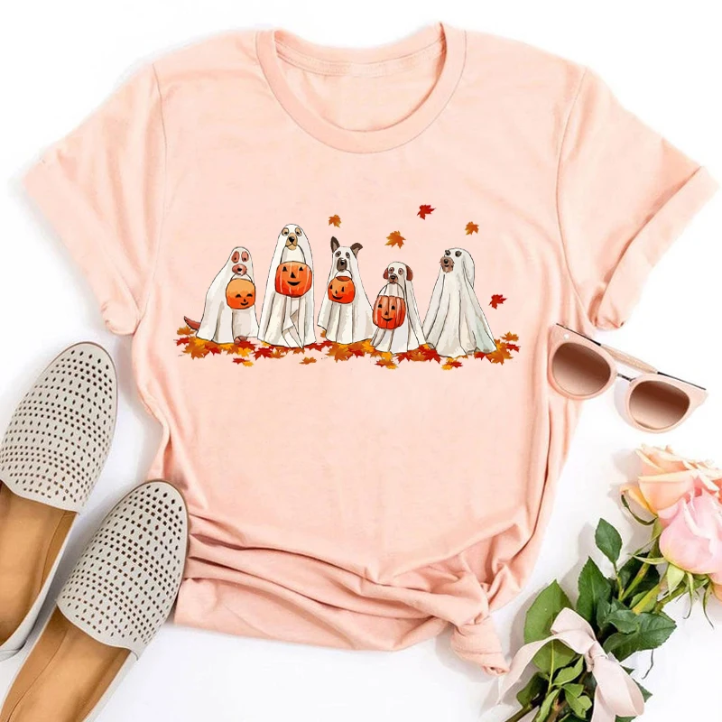 

Halloween Shirt Ghost Tshirt Halloween Dog Shirts Ghost Dog Tee Trick Vintage Clothes Spooky Season Tops Casual