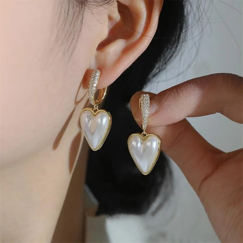 

Korean Cute Pearl Drop Earrings for Women Luxury Gold Color Dangle Wedding Earrings Fashion Jewelry 2023 New