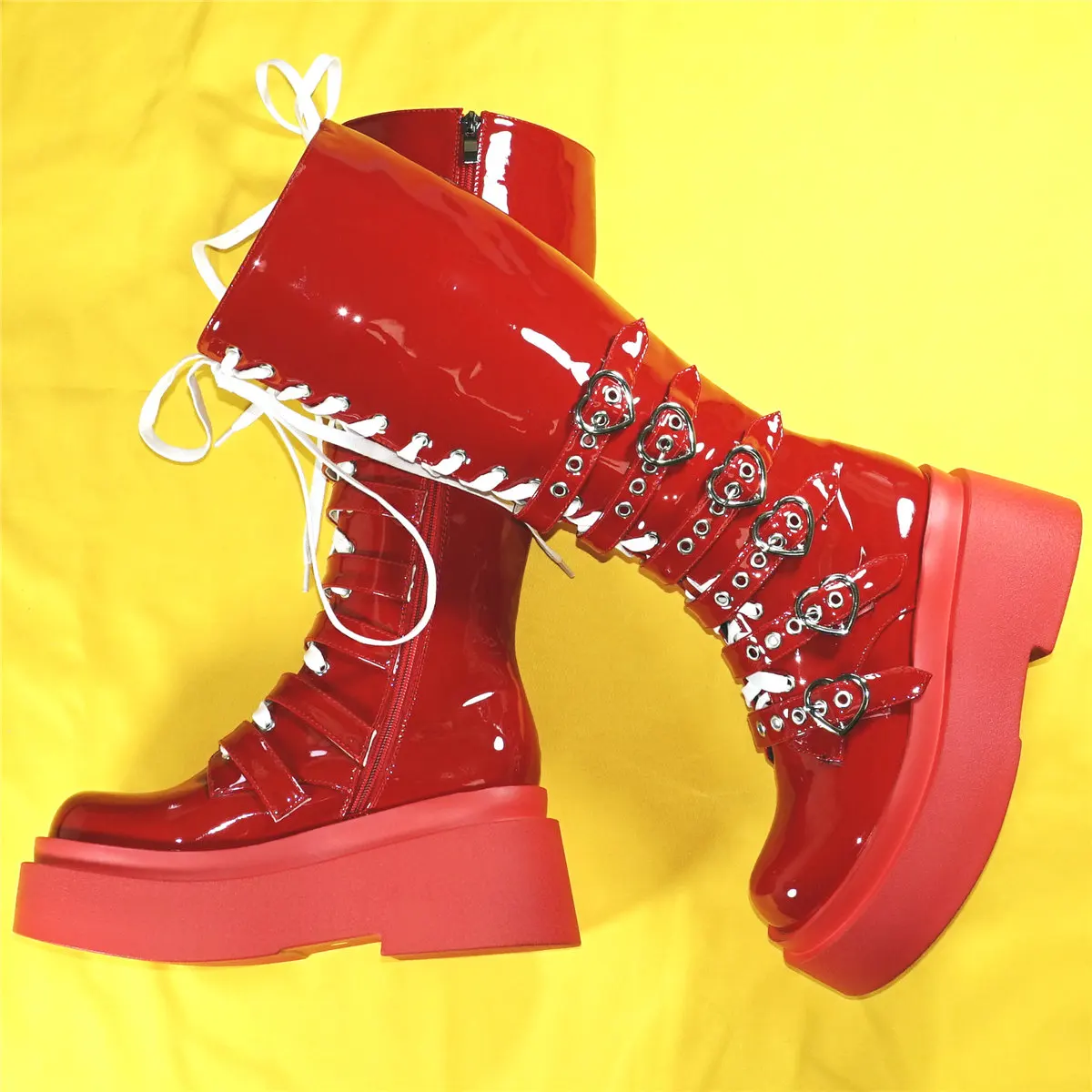 Thigh High Fashion Sneakers Women Patent Leather Wedges Knee High Snow Boots Female Winter Round Toe Platform Pumps Casual Shoes