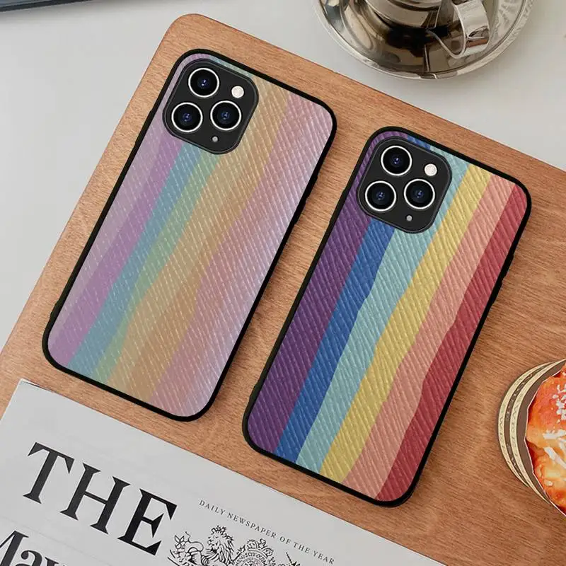 

FHNBLJLuxury Rainbow Cartoon Phone Case Hard Leather Case for iPhone 11 12 13 Mini Pro Max 8 7 Plus SE 2020 X XR XS Coque