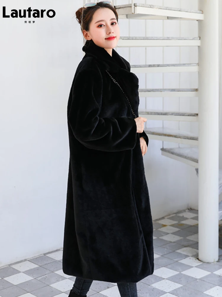 Lautaro осень зима длинная черная теплая толстая мягкая пушистая шуба из