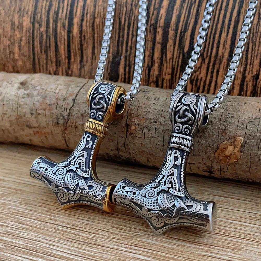 

Vintage Mjolnir Thor's Hammer Pendant Necklace Stainless Steel Norse Scandinavian Vienna Viking Celtic Necklace Men Jewelry Gift