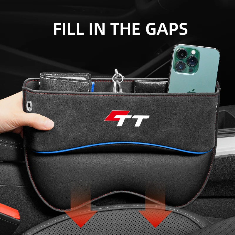 

Universal Car Seat Storage Box For Audi TT Car Seat Gap Organizer Seat Side Bag Reserved Charging Cable Hole car accessories