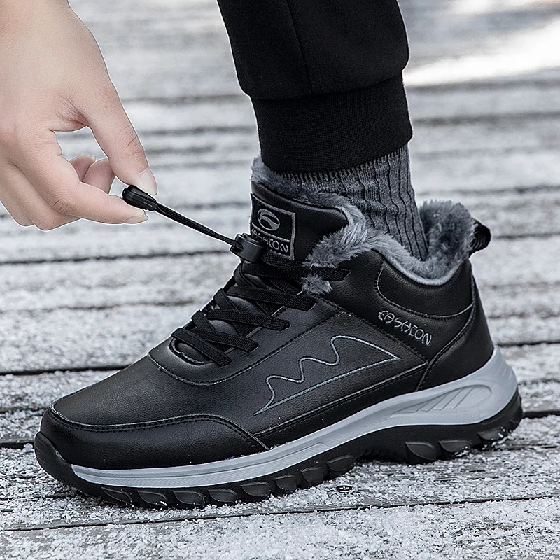 Men Women Winter Hiking Shoes Plush Platform Sneakers Nonslip Comfortable Lace Up Sports Shoes