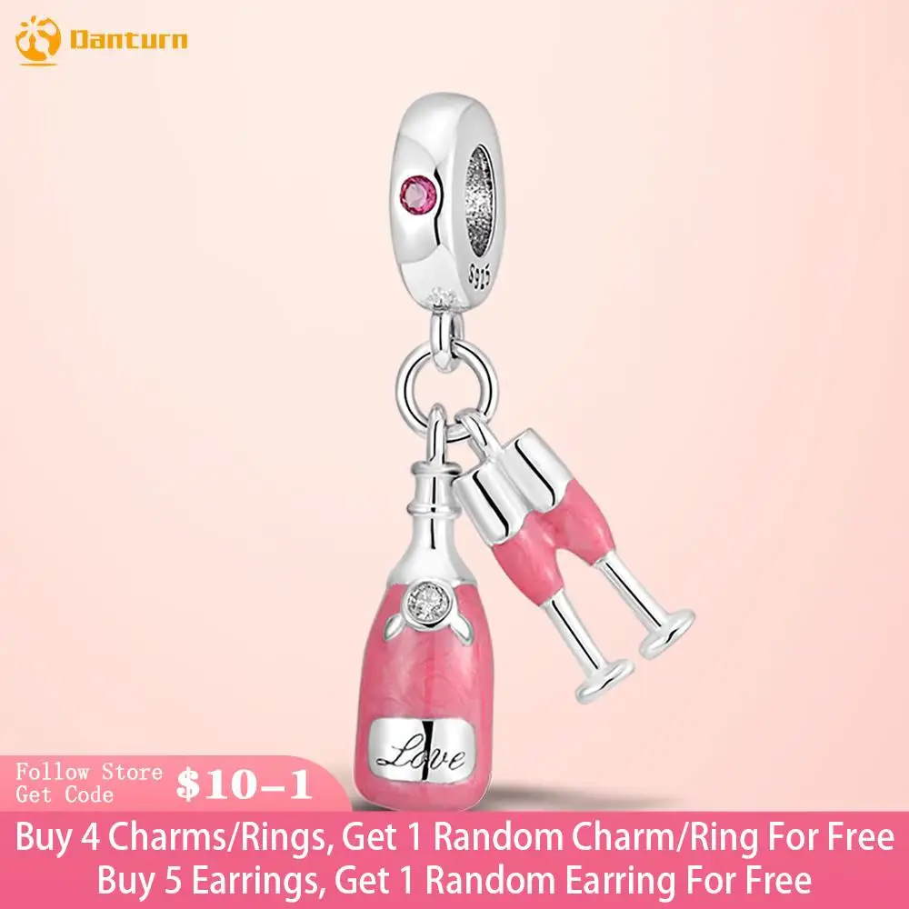 

Danturn 925 Sterling Silver Beads Champagne And Champagne Cup Charm fit Original Pandora Bracelets Fashion Fine Jewelry Gift