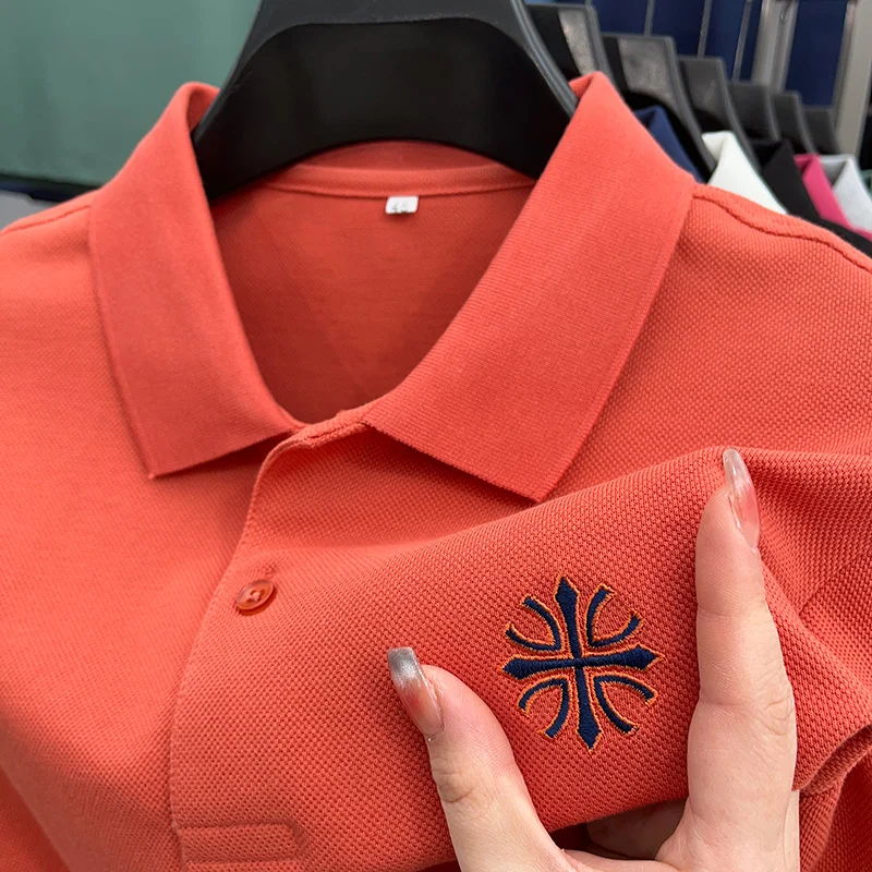 

Роскошная брендовая хлопковая рубашка-поло мужская Корейская деловая Повседневная Новая классическая футболка с короткими рукавами и вышивкой подсолнуха женская футболка