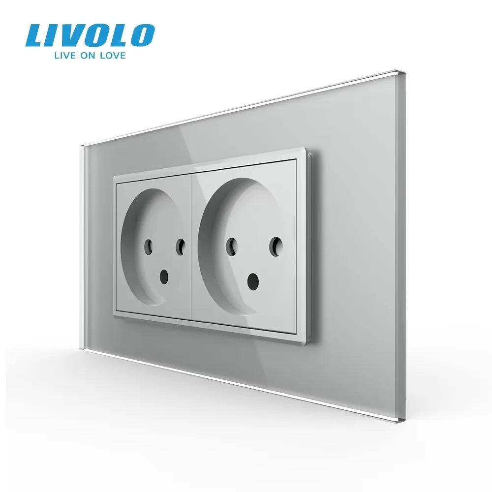 Фото Оригинальная двойная израильская розетка LIVOLO, панель из закаленного стекла 16 А, 100 ~ 250 В переменного тока, сиамская конструкция, электрическая розетка №3