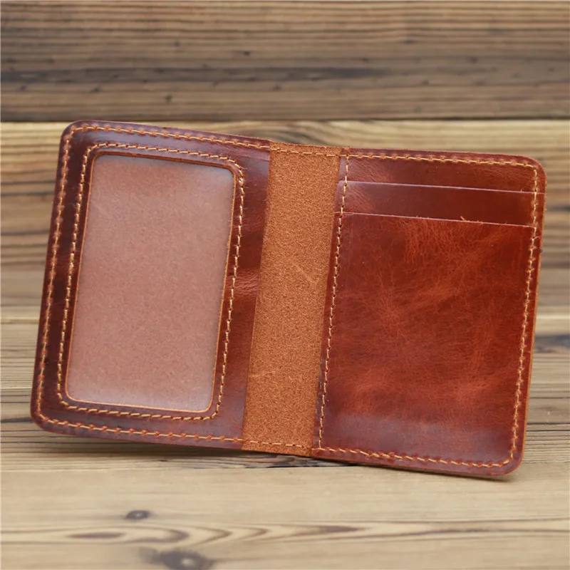 Handmade Vintage Crazy Horse Leather Small  Pieces Short Card Driver's Pusre Vintage Clips Money Bags