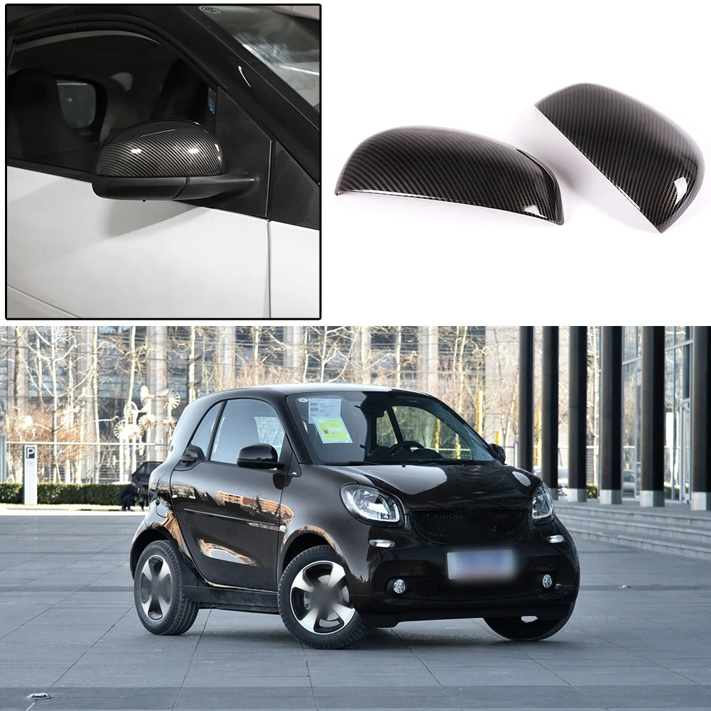 

2pcs ABS Carbon Fiber Car Rearview Mirror Cover Cap Protective Shell Decor For Benz Smart Fortwo 2015-2020 Side Wing Mirror Caps