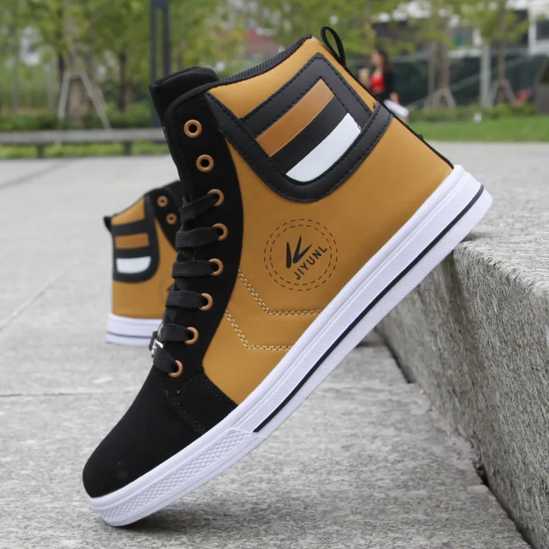 Men'S Lace-Up Skate Shoes Round Toe High-Top Sneakers Outdoor Casual Shoes Casual Vulcanized Shoes Zapatillas Hombre