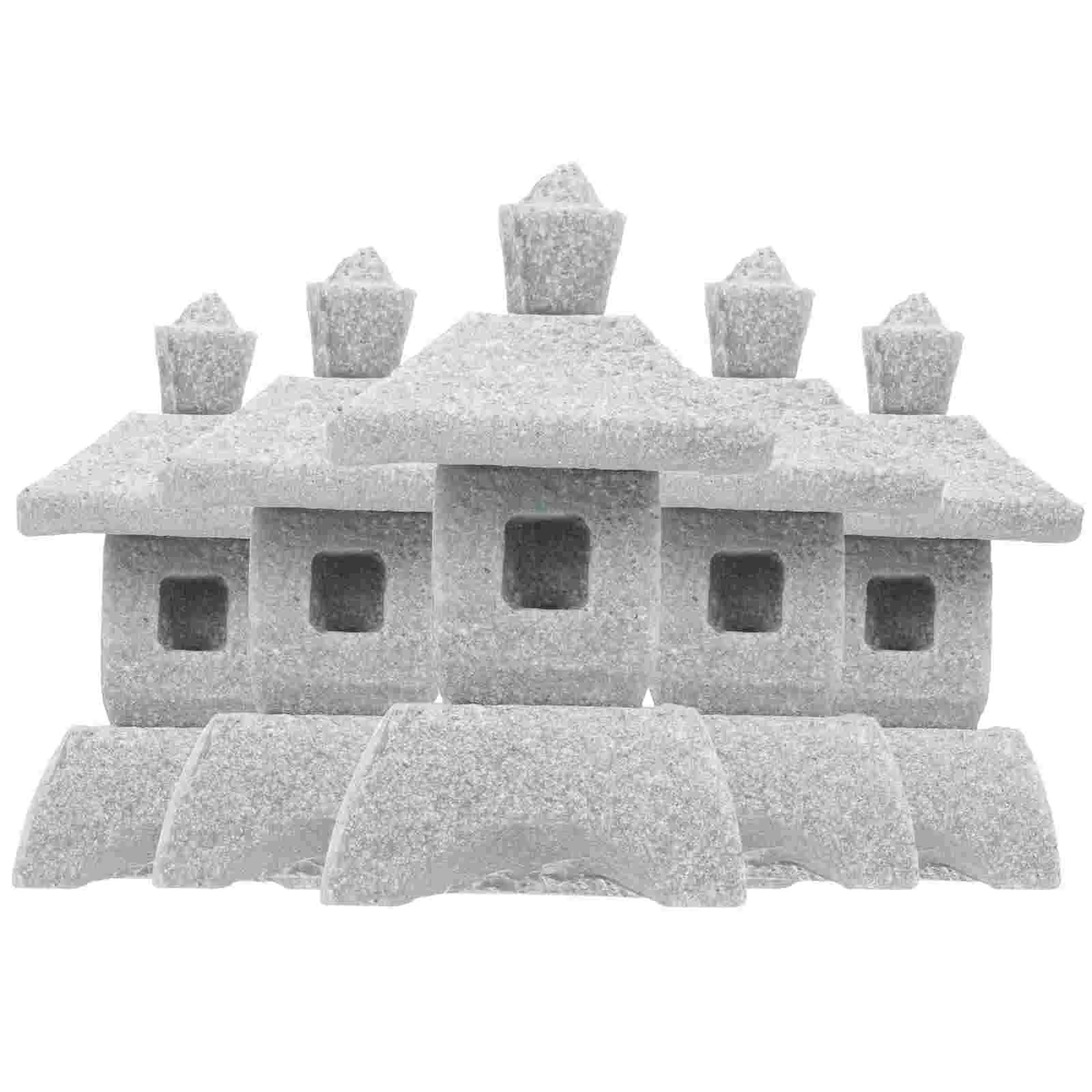 

5pcs Sandstone Outdoor Aquarium Decoration Garden Pagodas Figurines Garden Pagodas Adornments, Garden Figurine