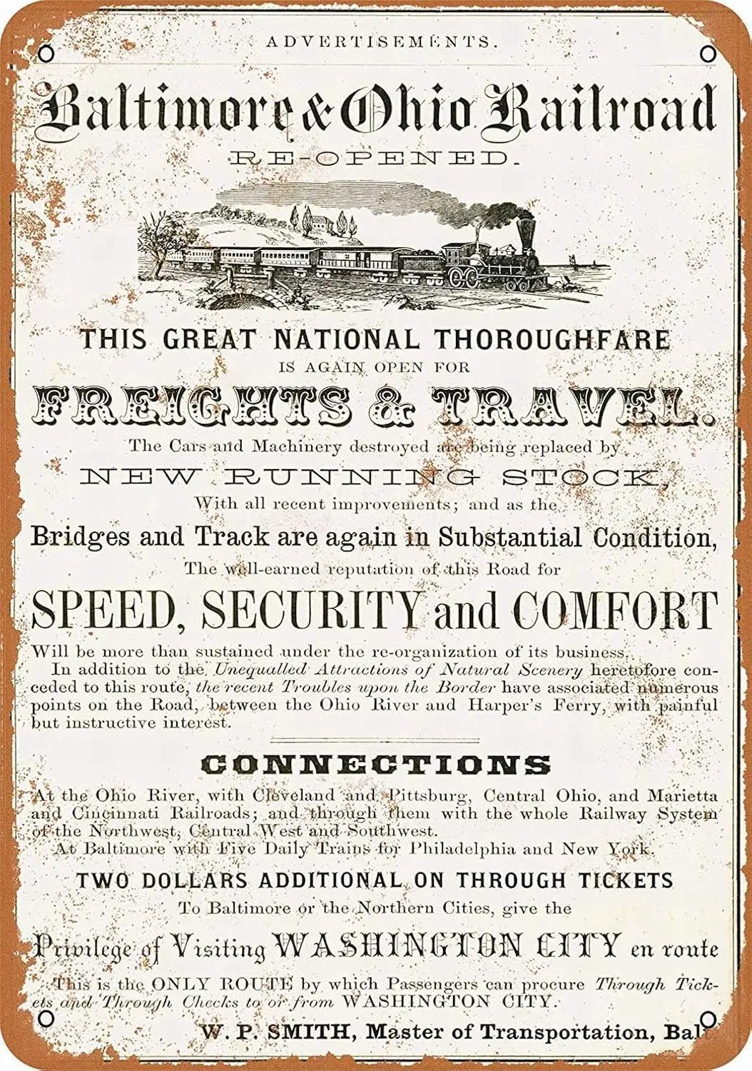 PBoe 8x12 METL SGN — B&ampmpO Rlrod Reopened Vntge Br Wll Decortve