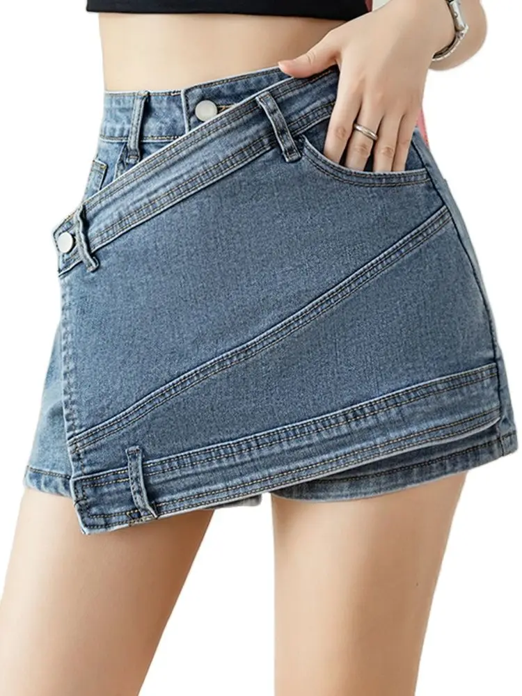 

Casual Denim Shorts Irregular Splicing A-Word Thin Hot Pants 2022 Spring And Summer New Korean Fashion Women'S Clothing