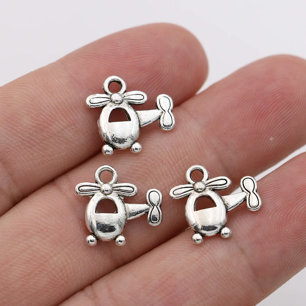 

10PCS Tibetan Silver Plated Helicopter Charms Pendants for Jewelry Making Earrings Bracelet DIY Handmade 14x15mm