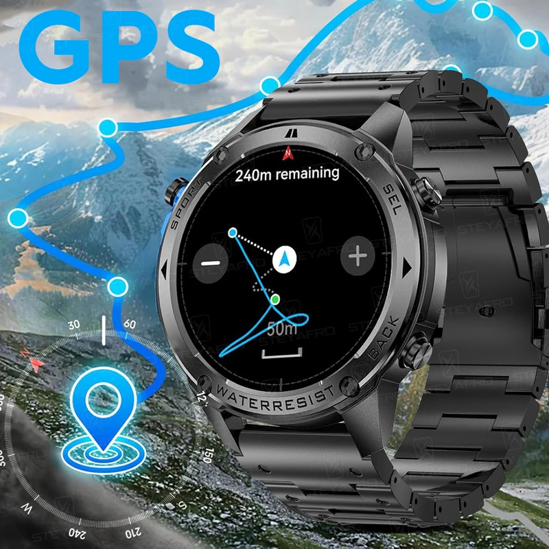 Фото 2025 Новые Смарт-часы с GPS, 5 АТМ, водонепроницаемые, встроенный компас, барометрический альтиметр, 6 спутников, мужские Bluetooth-вызовы для Android iOS №1