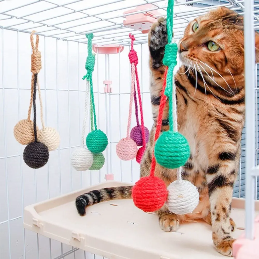 

Hanging Sisal Ball Colored Ball Toy Wear-resistant Pet Supplies for For Indoor Cat Interactive Relieve Boredom Chewing