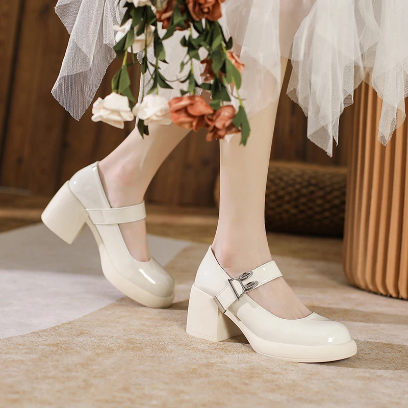 AIYUQI Mary Jane Shoes Women High Heels 2023 New Spring Women Loafers Shallow Mouth Fashion Patent Leather Women's Shoes