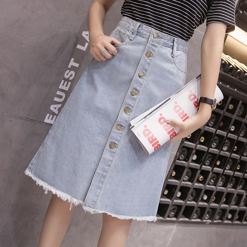 Однобортная джинсовая юбка для женщин модная облегающая миди из денима в