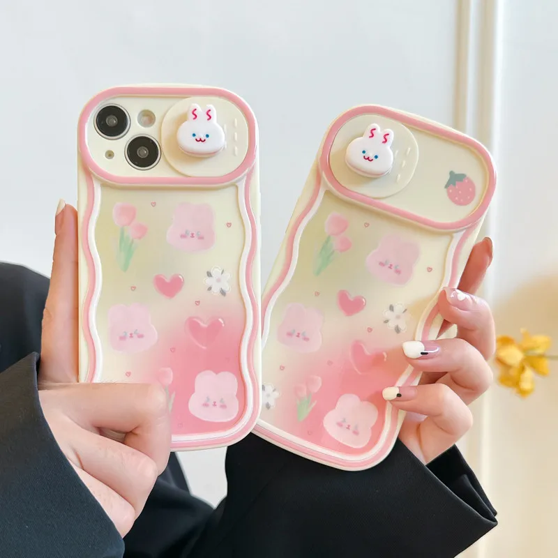 

Love Heart Flower Cute Doll Rabbit Push Window Wave Phone Cases For iPhone 14 14Pro Max 11Pro 12 12Pro 13 Pro Max TPU Back Cover