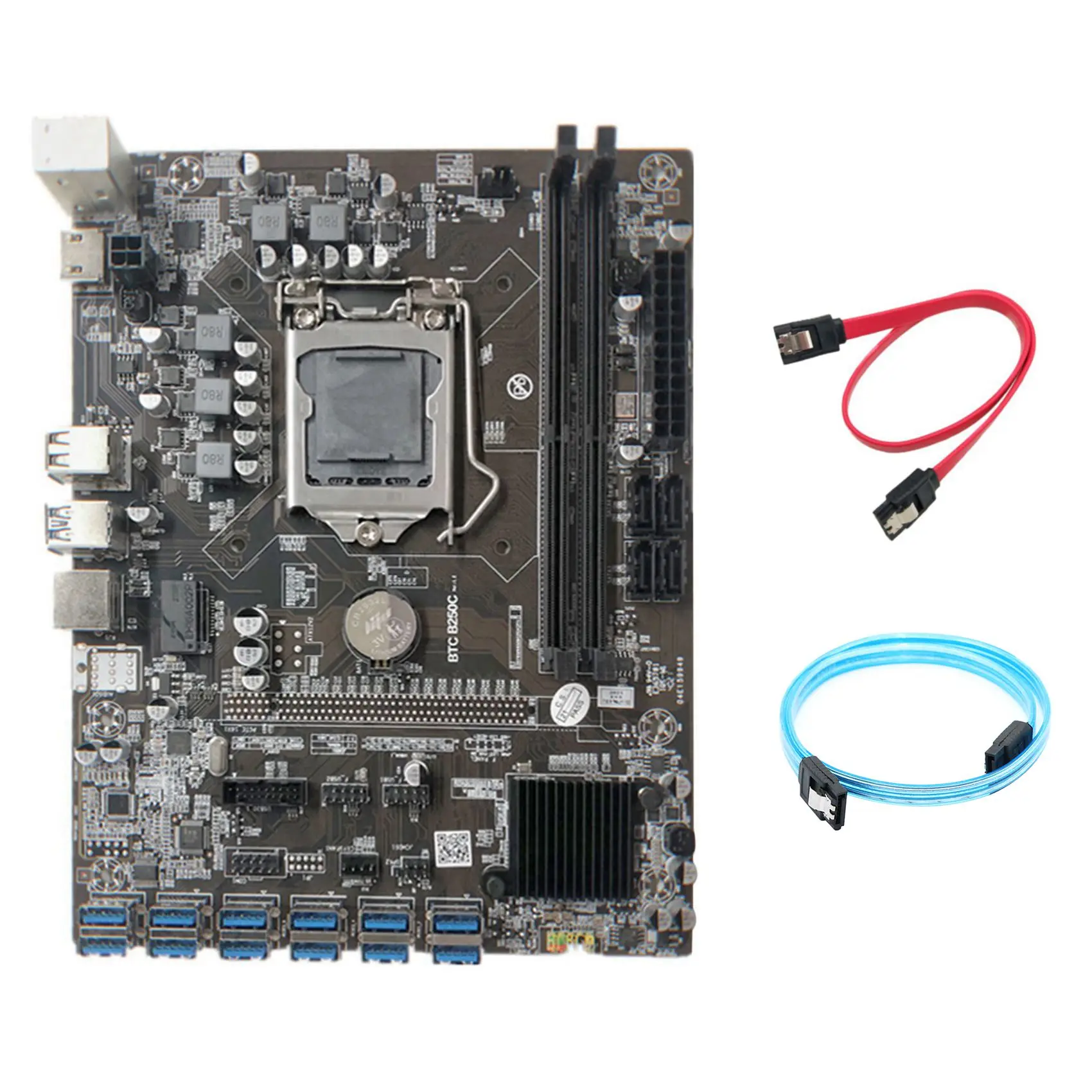 

B250C Miner Motherboard+SATA3.0 Serial Port Cable+SATA Cable 12 PCIE to USB3.0 GPU Slot LGA1151 Pin DDR4 for Miner
