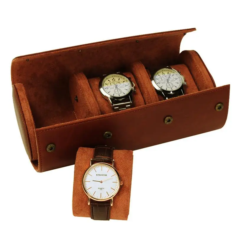 

Watch Roll - Black Recycled Leather Watch Travel Case & Watch Band Storage - 3 Watch Case