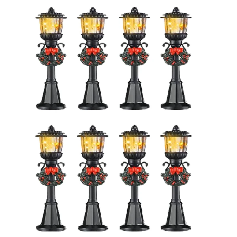 

8 Pcs Mini Christmas Lamp Post Train Lamp Miniature Street Lamp Decorative Lights For DIY Dollhouse Village Pathway