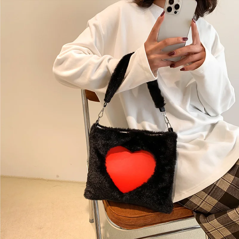

Модная плюшевая вместительная сумка-тоут, женские сумки, дизайнерские сумки через плечо с сердцем, Роскошная большая сумка для покупок, кош...