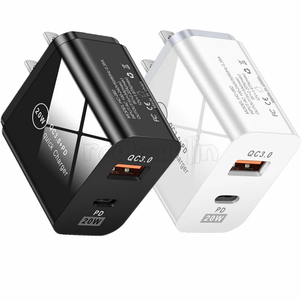 

100pcs Quick charge 20W PD USB-C 2Ports Eu US Wall Charger Power Adapters For IPhone 12 13 Pro Max Htc Samsung portable charger