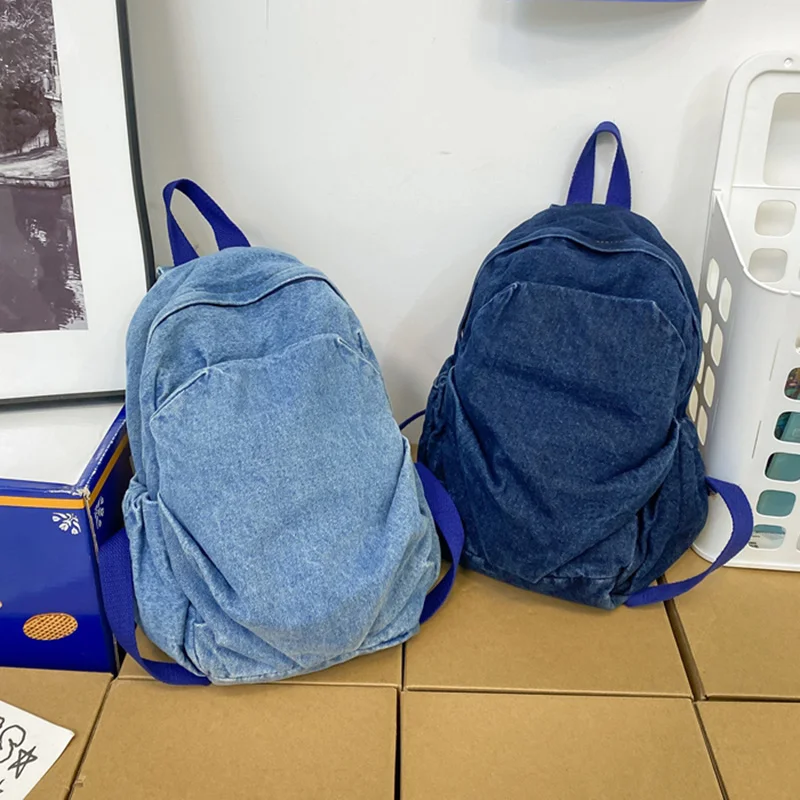 

Casual Backpacks Large Capacity Daypack Female Travel Bag Solid Color Denim Student School Bag mochila femenina