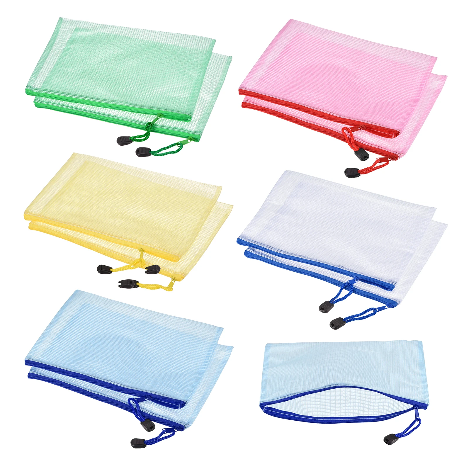 6Pcs Waterproof Plastic Mesh Zipper Pouch Document Bag A3 A4 B4 B5 File Document Pockets Bill Pouch Folders Office Home Supply