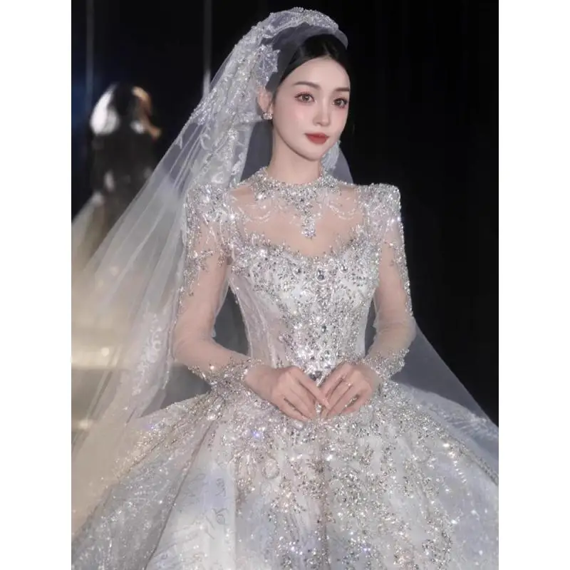 Мария Новиа свадебное платье с длинными рукавами 2024 невесты бальное бисером