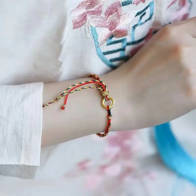 Плетеный вручную разноцветный веревочный браслет с листьями тыквы женский для