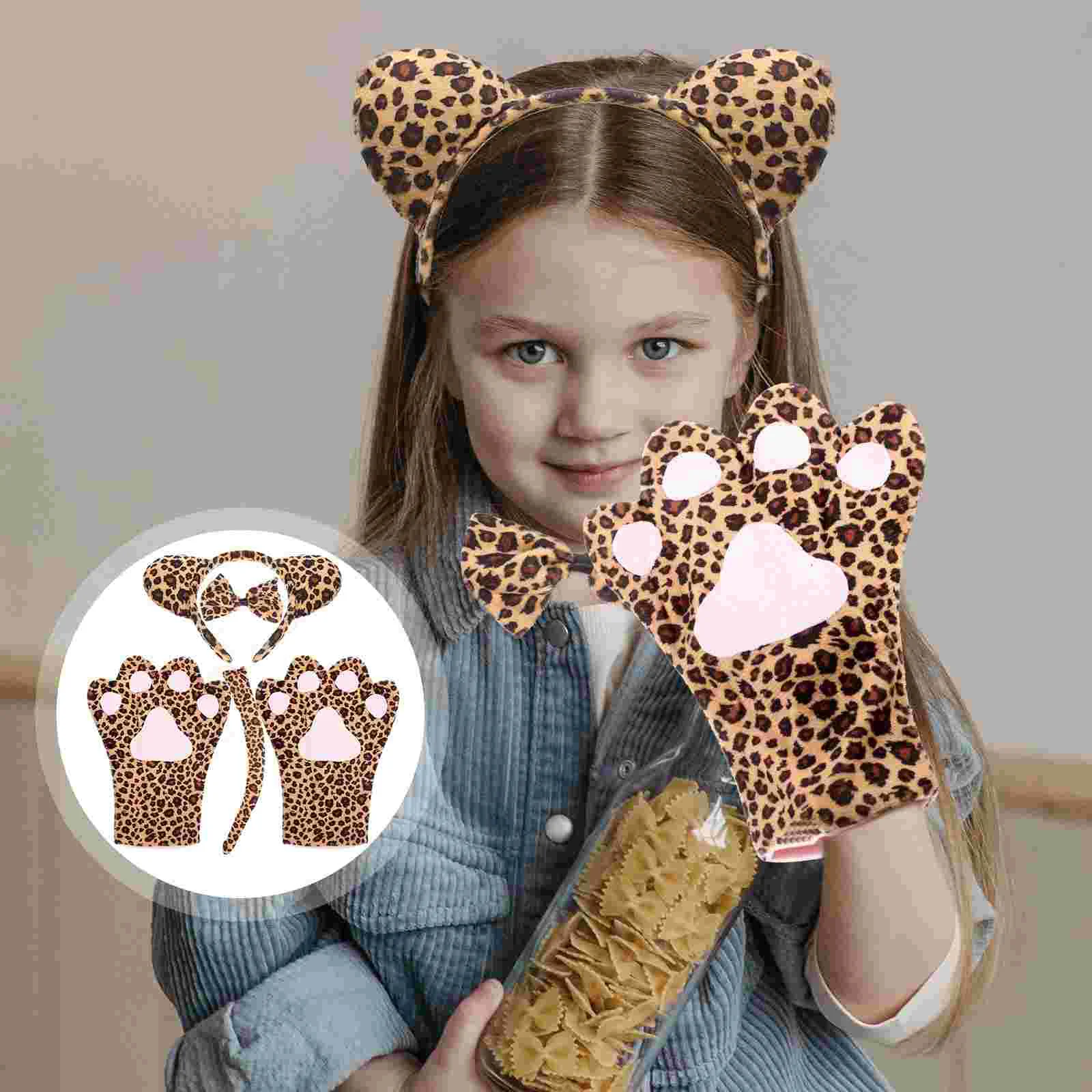 

1 Set Adult Animal Cosplay Costume Props Leopard Headband Gloves Bow Tie and Tail