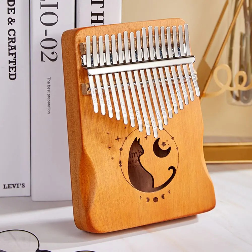 

Nice Sound Mahogany Musical Instrument Finger Keyboard Thumb Piano Cat Moon 17Keys Kalimba